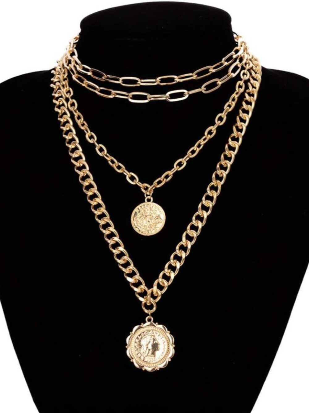 Punk Chain Chunky Necklaces for women Multilayer Collar Necklace Gold - Picture 6 of 7